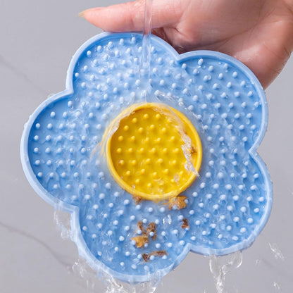 Cats Lick Pad With Suctions Cup Slow Feeders Licking Mat Flower Shape Silicone Pad With Suctions Cup Dog Licking Mat Silicone