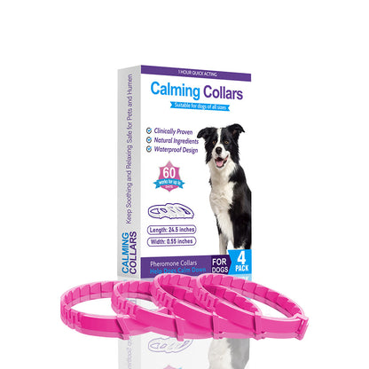 dog anxiety relief collars 4 color box package with calming collars for dogs in a pack.
