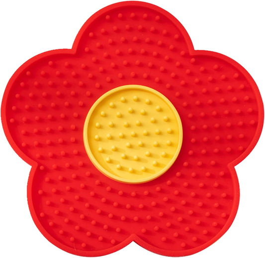 Cats Lick Pad With Suctions Cup Slow Feeders Licking Mat Flower Shape Silicone Pad With Suctions Cup Dog Licking Mat Silicone