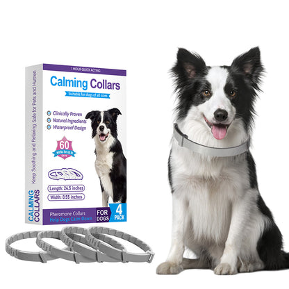 Dog anxiety relief collars in a 4 color box package, designed for calming support and comfort for stressed dogs.